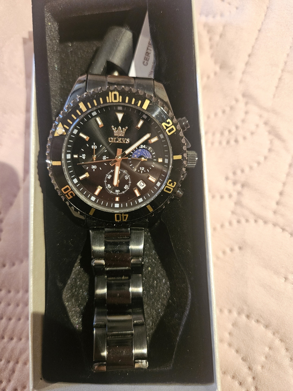 OLEVS Men's Black Stainless Steel Chronograph Watch